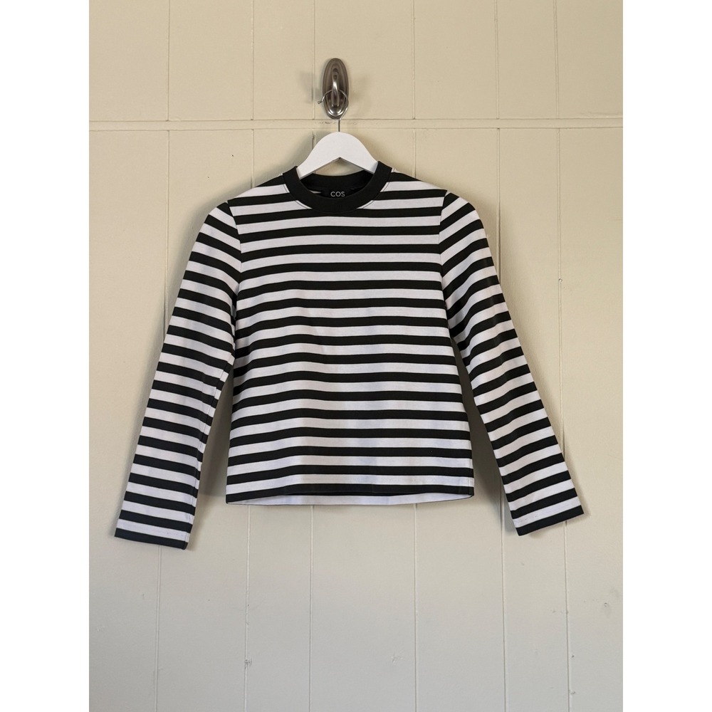 COS Women Clean Out Striped Long Sleeve Crew Neck Top Size XS Nautical Preppy